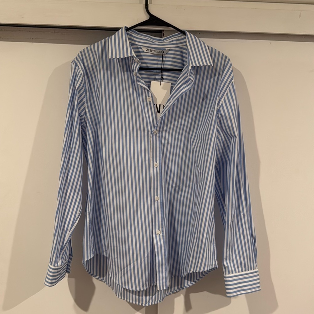 Zara XL Blue and white striped button up